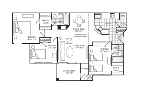 3 bedroom Floorplan black and white